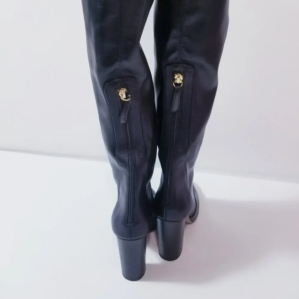 Aquazurra Black Leather Over the Knee Heels Boots
